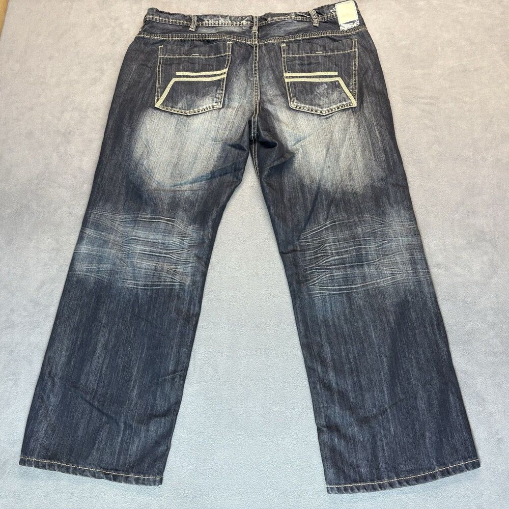 Helix Jeans Mens Size 38 N56 Loose Straight Whiskered Embroidered Blue Y2K